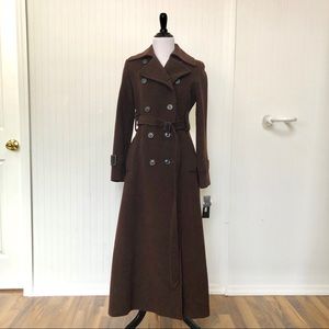 DKNY long wool double breasted brown coat